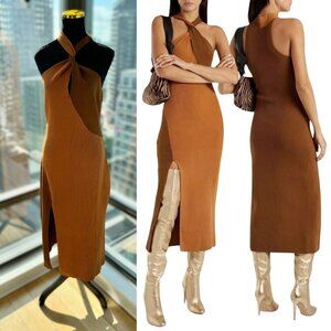 🆕 NICHOLAS 🧿 NWT Daija Twisted Two-Tone Ribbed Knit Midi Dress